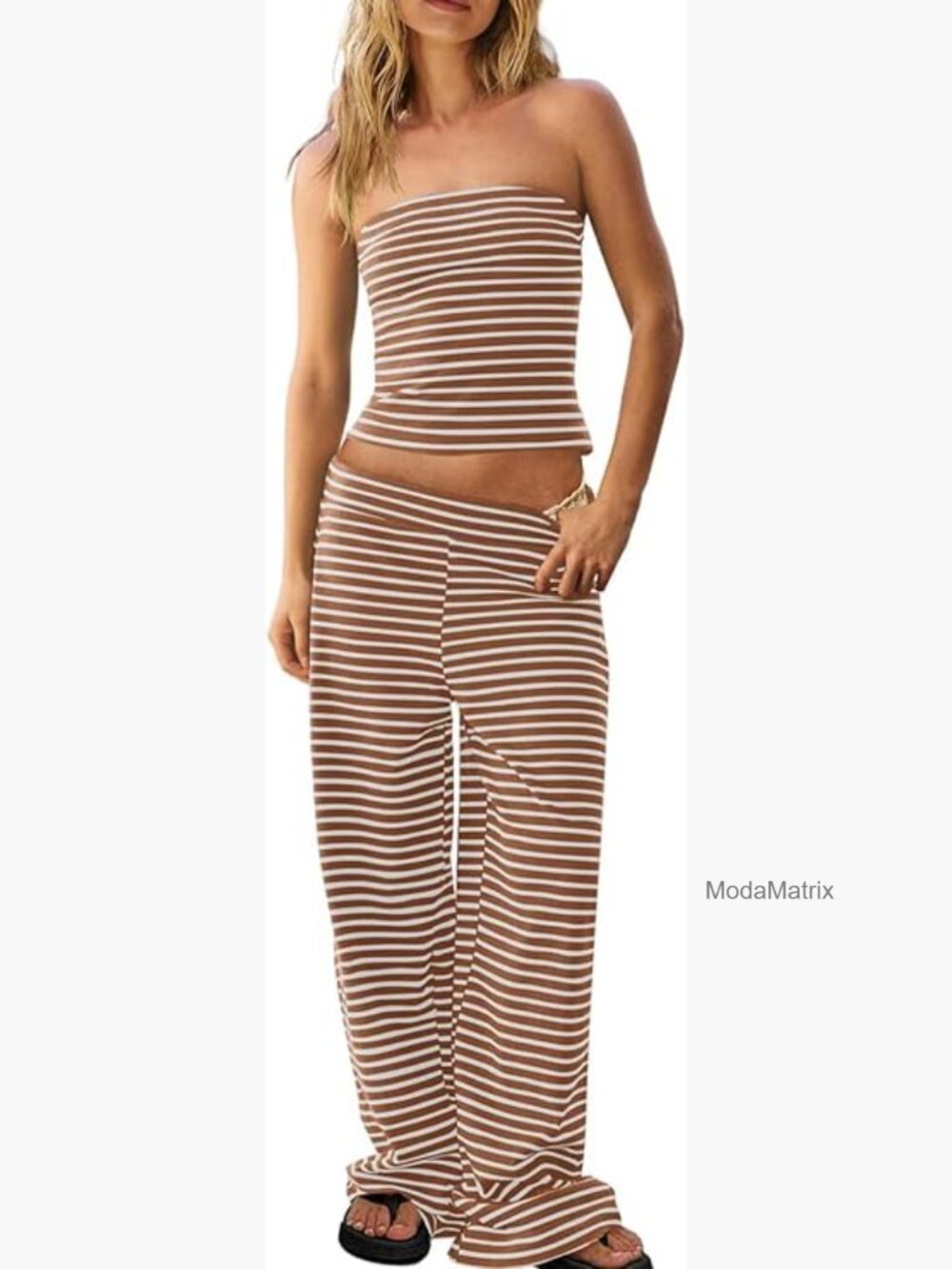Striped Tube Top & Wide Leg Pants 2 Piece Set